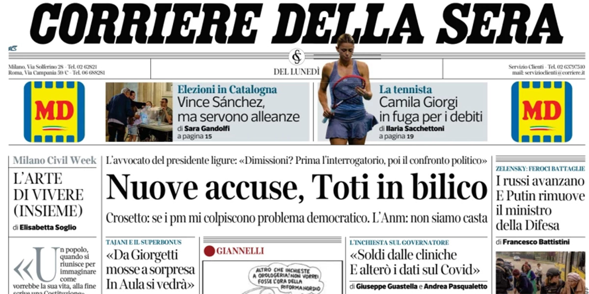 Le prime pagine di oggi