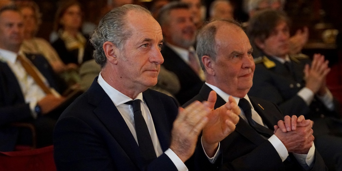 Il presidente del Veneto Luca Zaia e il ministro per gli Affari regionali Roberto Calderoli, 18 maggio 2025 (ANSA/ANDREA MEROLA NPK)