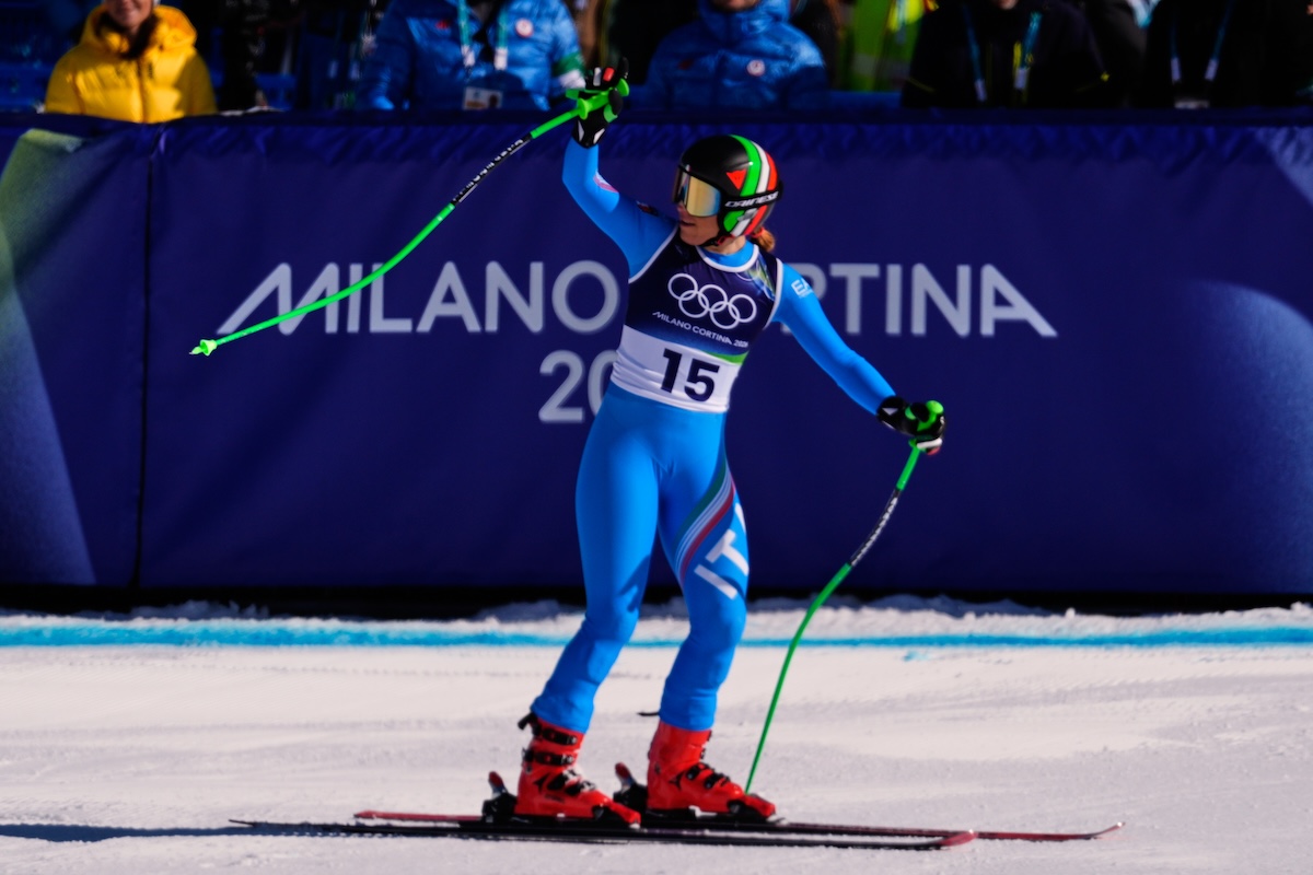Sofia Goggia alla fine della sua gara a Cortina d'Ampezzo, 8 febbraio 2026. (AP Photo/Robert F. Bukaty)
&nbsp;