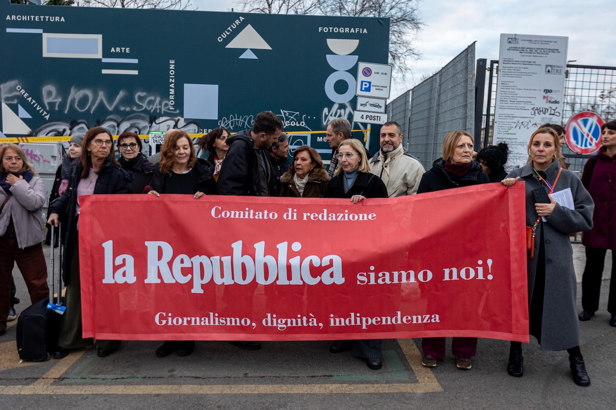 Una manifestazione di protesta dei giornalisti di Repubblica, il 14 gennaio 2026 (ANSA / MASSIMO BARSOUM)