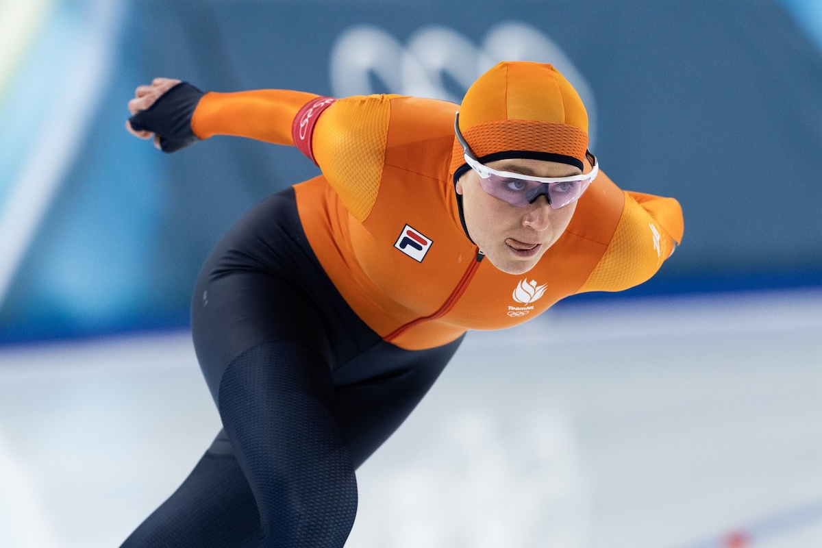 Merel Conijn dei Paesi Bassi durante una gara di pattinaggio di velocità alle Olimpiadi di Milano Cortina 2026 (Steve Christo - Corbis/Corbis via Getty Images)