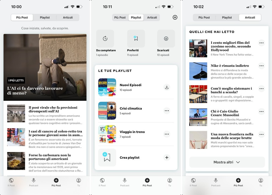 Più Post, sull’app