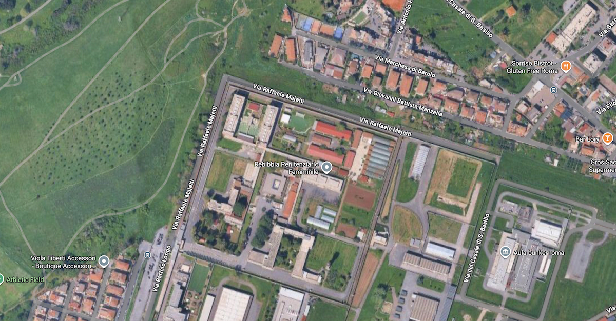 Veduta aerea del carcere di Rebibbia a Roma (via Google Maps)