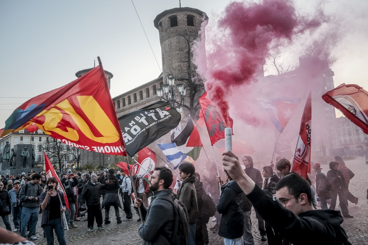 Presidio per la vittoria del No al referendum costituzionale in piazza Castello, a Torino, il 23 marzo 2026 (Giulio Lapone/LaPresse)