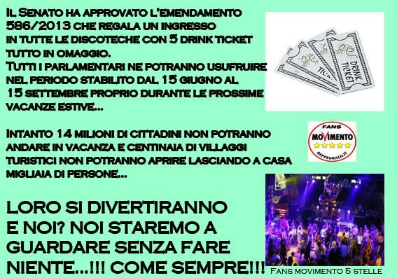 FREE DRINK PER PARLAMENTARI